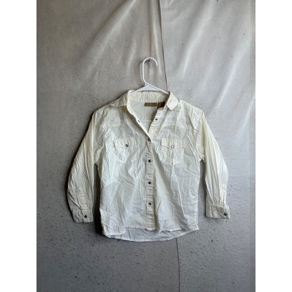 Wrangler Womens XL Off White Floral Embroidered Western Snap Button Shirt 9092